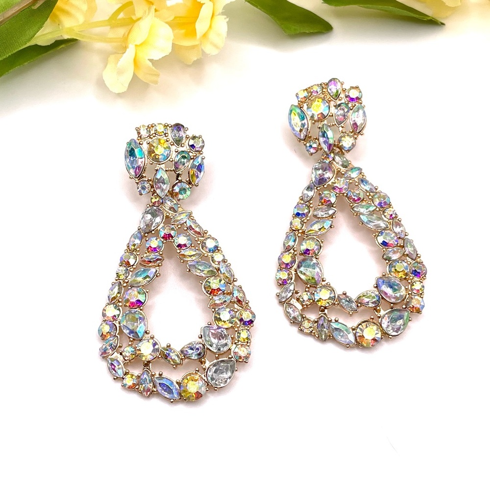 Iridescent Rhinestone Earrings - Picture 4 of 7